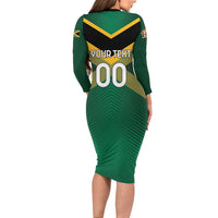 Custom Rugby Jamaica Family Matching Long Sleeve Bodycon Dress and Hawaiian Shirt Reggae Warriors Go Champions