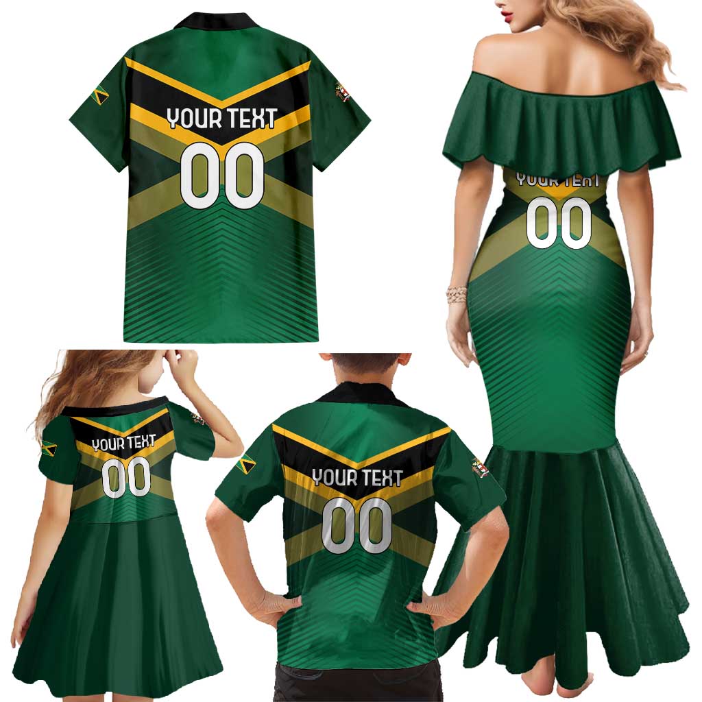 Custom Rugby Jamaica Family Matching Mermaid Dress and Hawaiian Shirt Reggae Warriors Go Champions