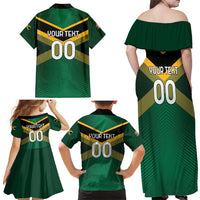 Custom Rugby Jamaica Family Matching Off Shoulder Maxi Dress and Hawaiian Shirt Reggae Warriors Go Champions