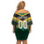 Custom Rugby Jamaica Family Matching Off Shoulder Short Dress and Hawaiian Shirt Reggae Warriors Go Champions