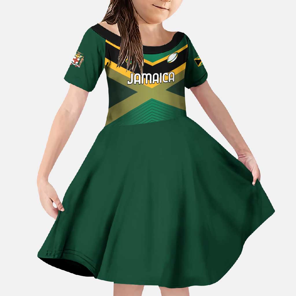 Custom Rugby Jamaica Family Matching Short Sleeve Bodycon Dress and Hawaiian Shirt Reggae Warriors Go Champions