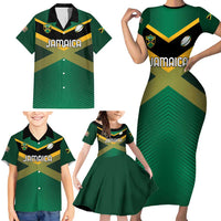 Custom Rugby Jamaica Family Matching Short Sleeve Bodycon Dress and Hawaiian Shirt Reggae Warriors Go Champions