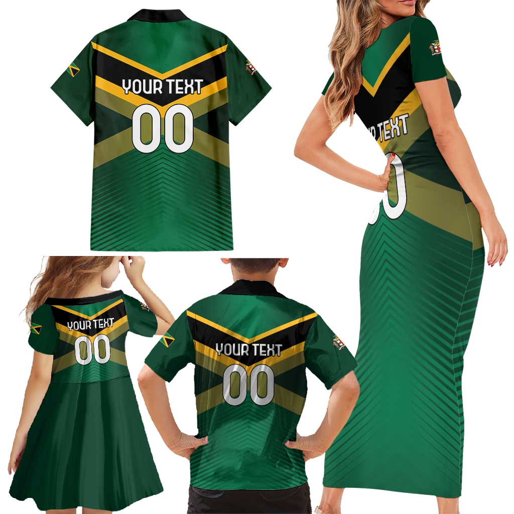 Custom Rugby Jamaica Family Matching Short Sleeve Bodycon Dress and Hawaiian Shirt Reggae Warriors Go Champions