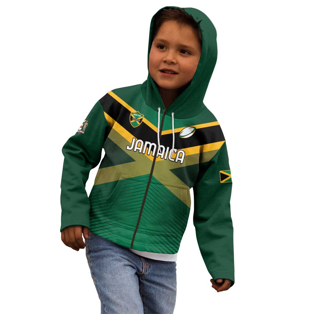 Custom Rugby Jamaica Kid Hoodie Reggae Warriors Go Champions