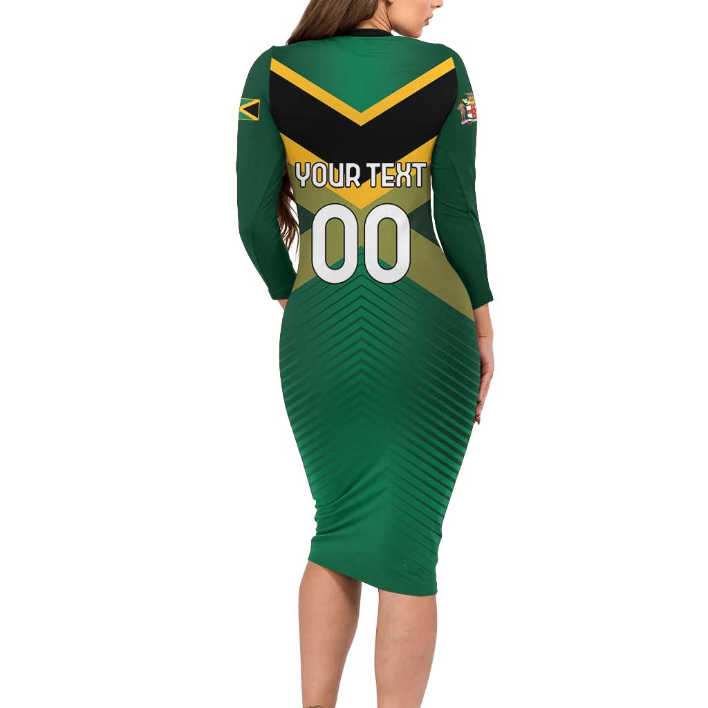 Custom Rugby Jamaica Long Sleeve Bodycon Dress Reggae Warriors Go Champions