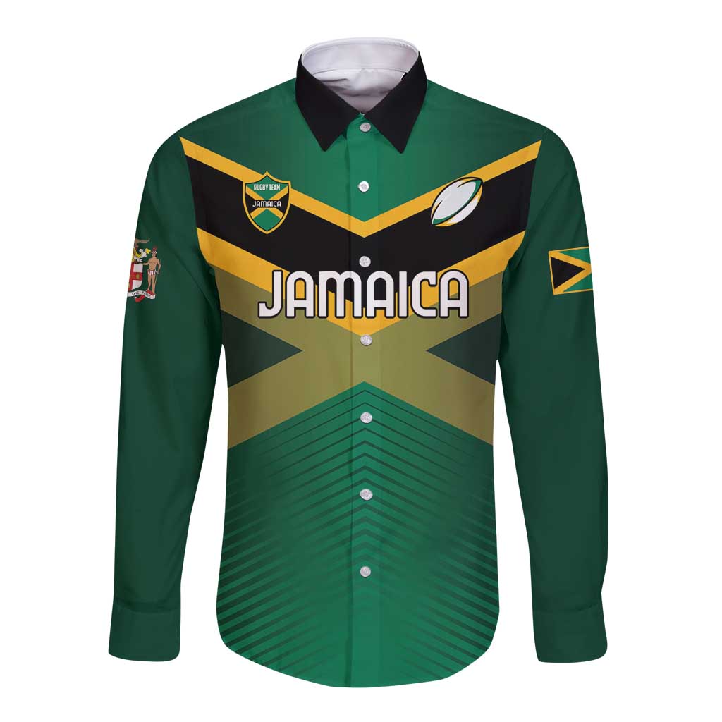 Custom Rugby Jamaica Long Sleeve Button Shirt Reggae Warriors Go Champions
