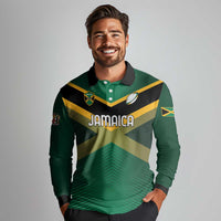 Custom Rugby Jamaica Long Sleeve Polo Shirt Reggae Warriors Go Champions