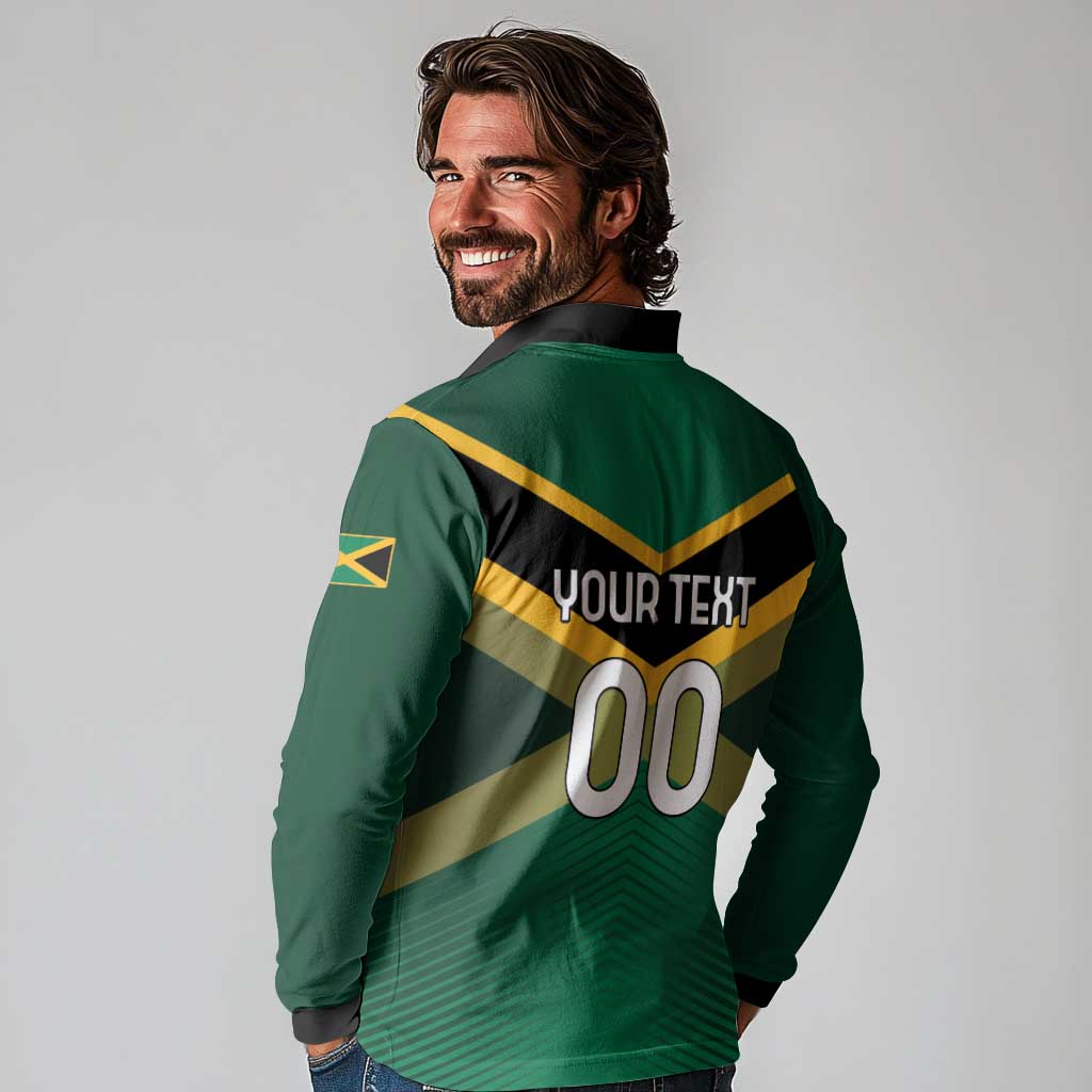 Custom Rugby Jamaica Long Sleeve Polo Shirt Reggae Warriors Go Champions