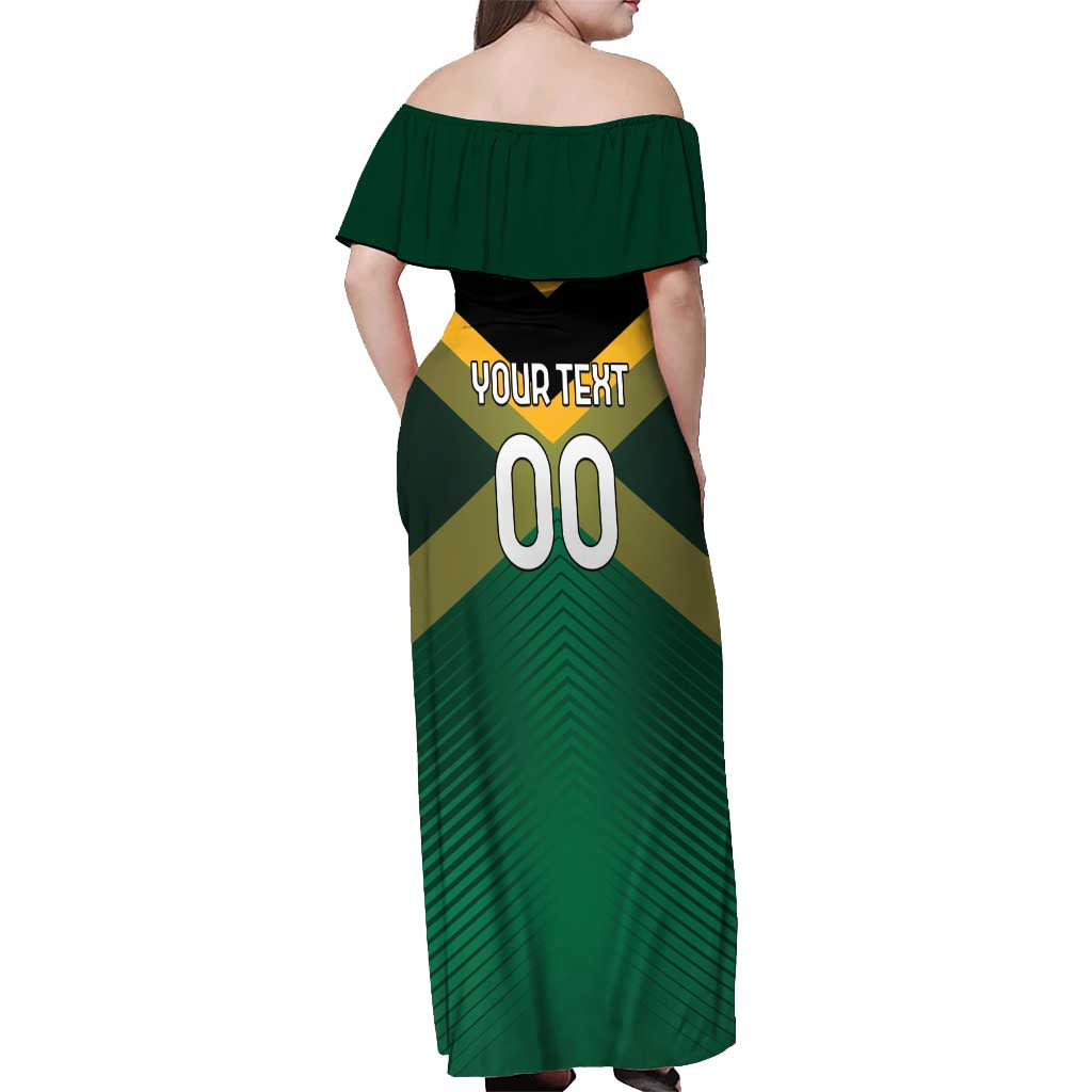 Custom Rugby Jamaica Off Shoulder Maxi Dress Reggae Warriors Go Champions