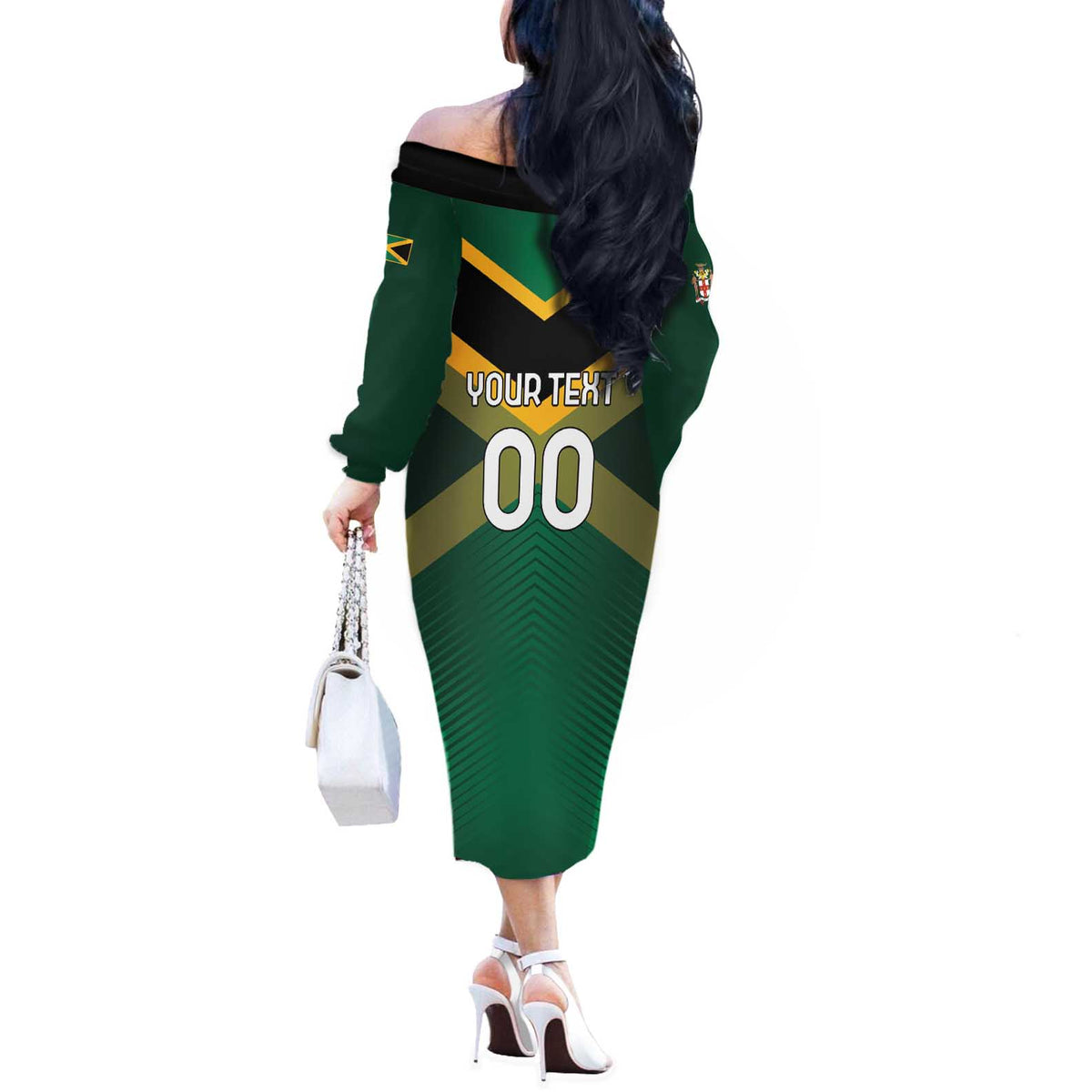 Custom Rugby Jamaica Off The Shoulder Long Sleeve Dress Reggae Warriors Go Champions