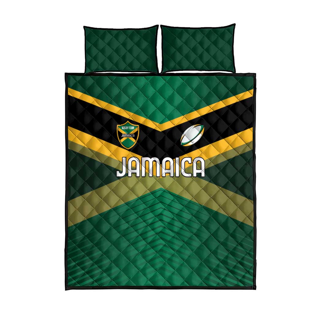 Rugby Jamaica Quilt Bed Set Reggae Warriors Go Champions