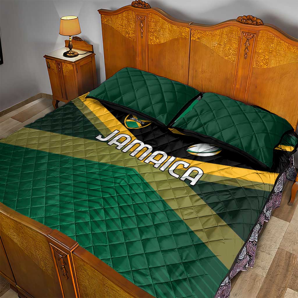 Rugby Jamaica Quilt Bed Set Reggae Warriors Go Champions