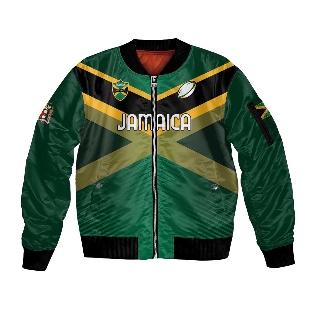 Custom Rugby Jamaica Sleeve Zip Bomber Jacket Reggae Warriors Go Champions