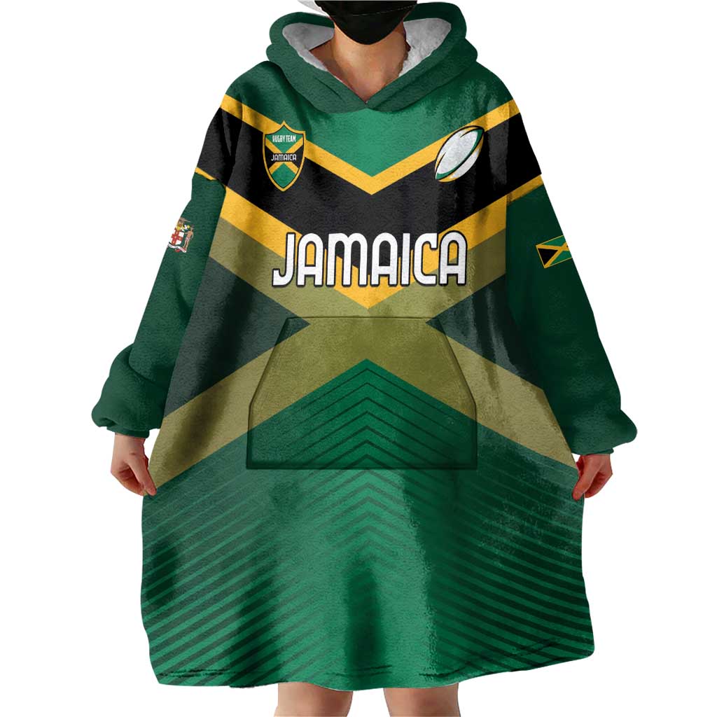 Custom Rugby Jamaica Wearable Blanket Hoodie Reggae Warriors Go Champions