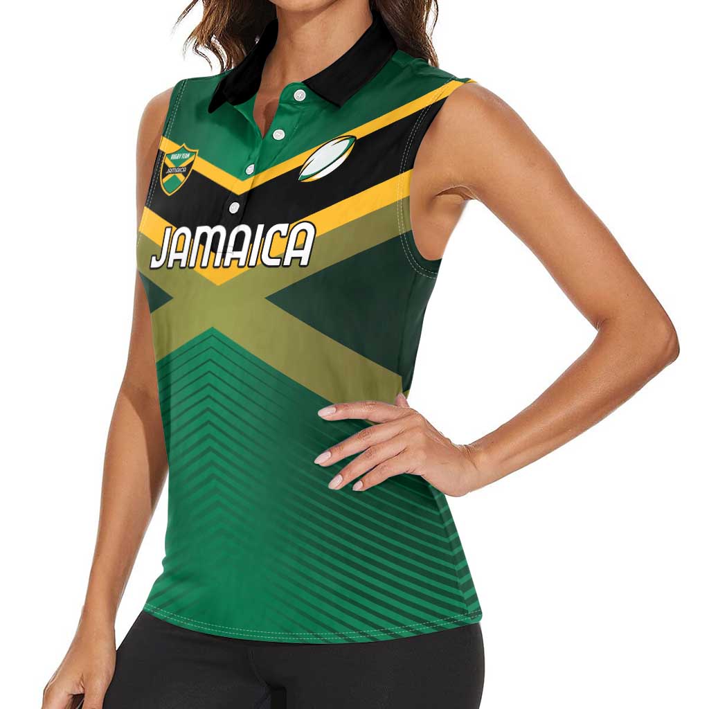 Custom Rugby Jamaica Women Sleeveless Polo Shirt Reggae Warriors Go Champions