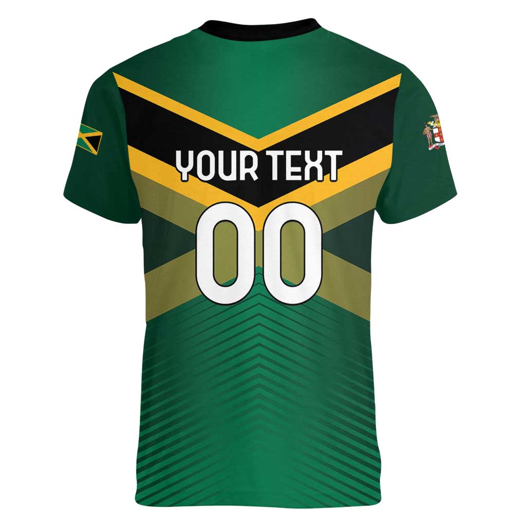 Custom Rugby Jamaica Women V-Neck T-Shirt Reggae Warriors Go Champions