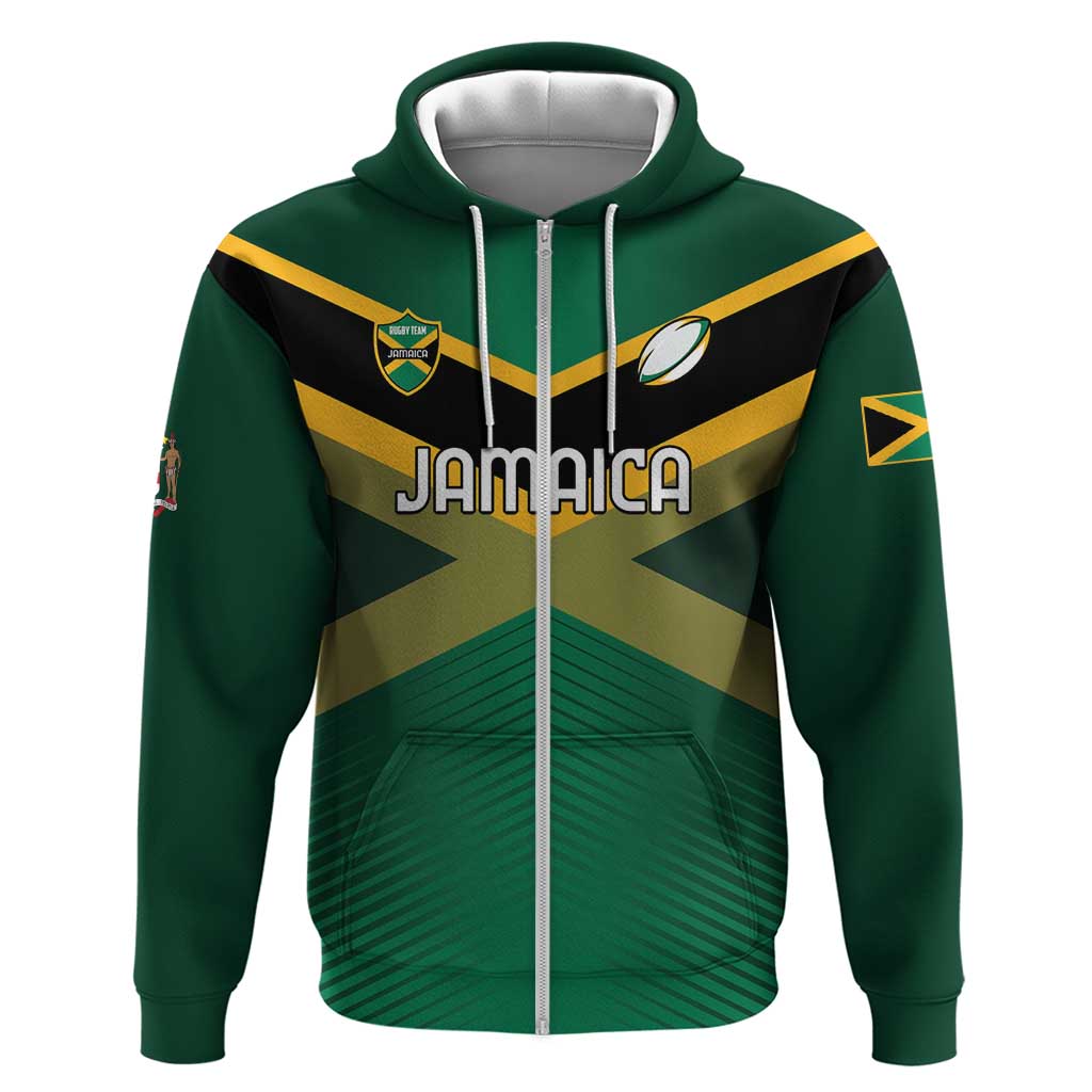 Custom Rugby Jamaica Zip Hoodie Reggae Warriors Go Champions