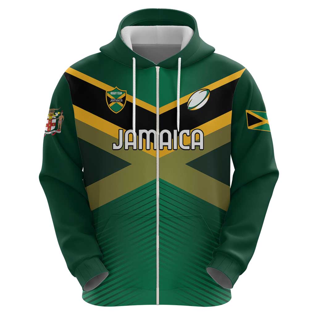 Custom Rugby Jamaica Zip Hoodie Reggae Warriors Go Champions