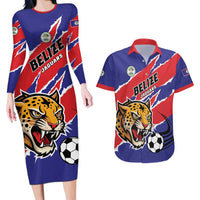 Custom Football Belize Jaguars Couples Matching Long Sleeve Bodycon Dress and Hawaiian Shirt Team Unbelizeables Jaguars