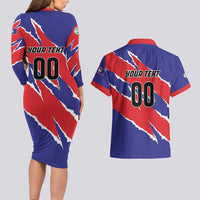 Custom Football Belize Jaguars Couples Matching Long Sleeve Bodycon Dress and Hawaiian Shirt Team Unbelizeables Jaguars