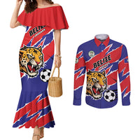Custom Football Belize Jaguars Couples Matching Mermaid Dress and Long Sleeve Button Shirt Team Unbelizeables Jaguars