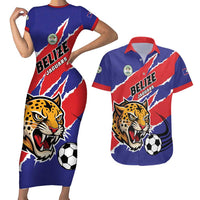 Custom Football Belize Jaguars Couples Matching Short Sleeve Bodycon Dress and Hawaiian Shirt Team Unbelizeables Jaguars