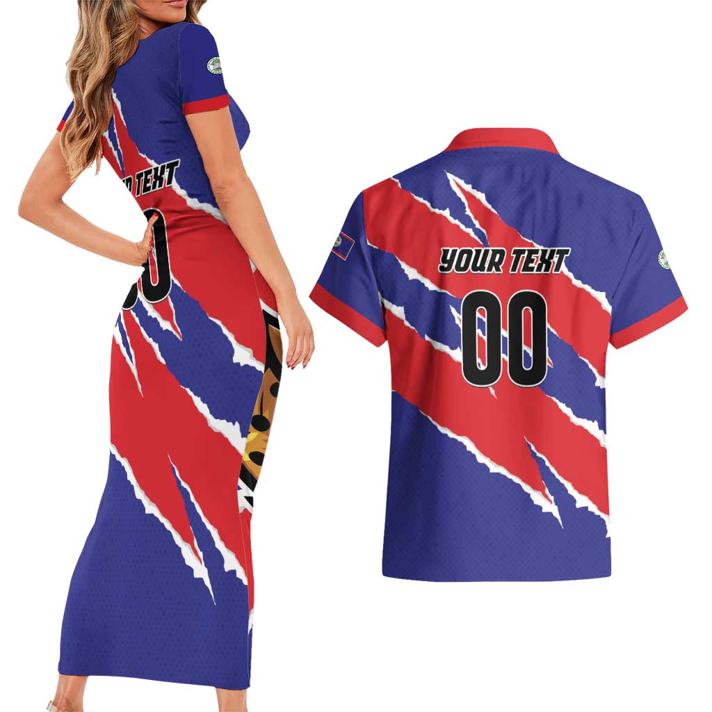 Custom Football Belize Jaguars Couples Matching Short Sleeve Bodycon Dress and Hawaiian Shirt Team Unbelizeables Jaguars