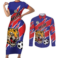 Custom Football Belize Jaguars Couples Matching Short Sleeve Bodycon Dress and Long Sleeve Button Shirt Team Unbelizeables Jaguars