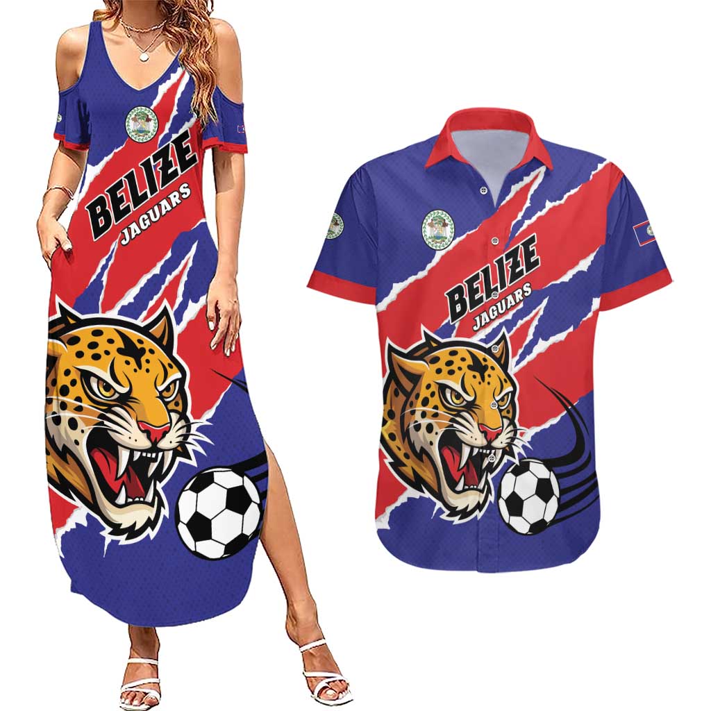 Custom Football Belize Jaguars Couples Matching Summer Maxi Dress and Hawaiian Shirt Team Unbelizeables Jaguars