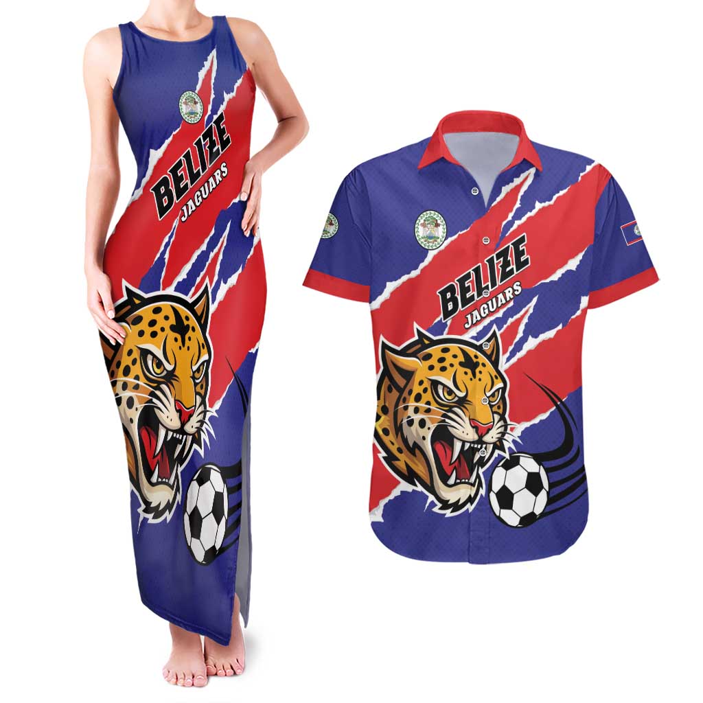 Custom Football Belize Jaguars Couples Matching Tank Maxi Dress and Hawaiian Shirt Team Unbelizeables Jaguars