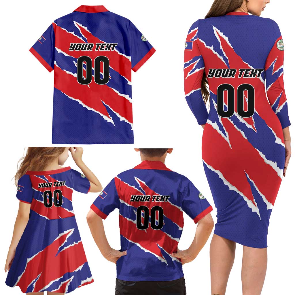 Custom Football Belize Jaguars Family Matching Long Sleeve Bodycon Dress and Hawaiian Shirt Team Unbelizeables Jaguars