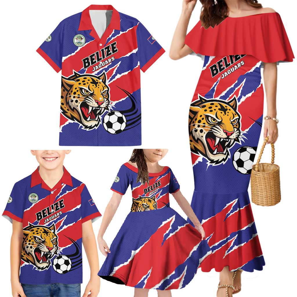 Custom Football Belize Jaguars Family Matching Mermaid Dress and Hawaiian Shirt Team Unbelizeables Jaguars