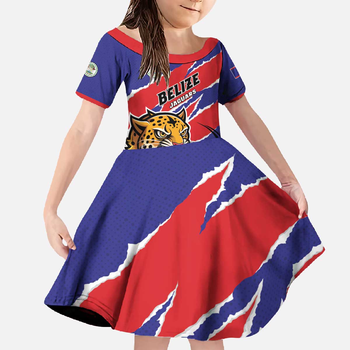 Custom Football Belize Jaguars Family Matching Off The Shoulder Long Sleeve Dress and Hawaiian Shirt Team Unbelizeables Jaguars