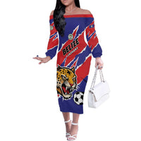 Custom Football Belize Jaguars Family Matching Off The Shoulder Long Sleeve Dress and Hawaiian Shirt Team Unbelizeables Jaguars