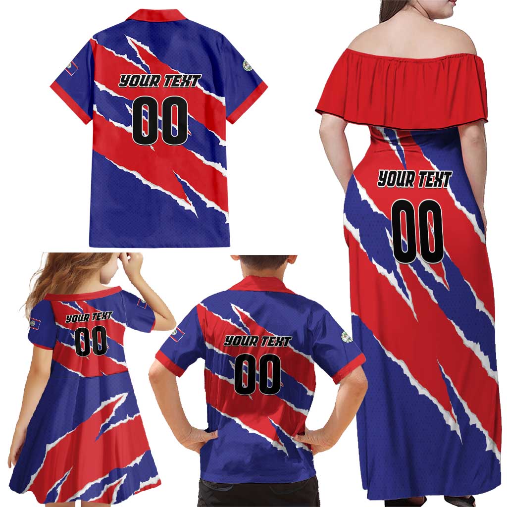 Custom Football Belize Jaguars Family Matching Off Shoulder Maxi Dress and Hawaiian Shirt Team Unbelizeables Jaguars