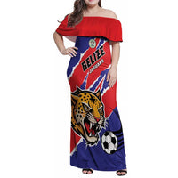 Custom Football Belize Jaguars Family Matching Off Shoulder Maxi Dress and Hawaiian Shirt Team Unbelizeables Jaguars