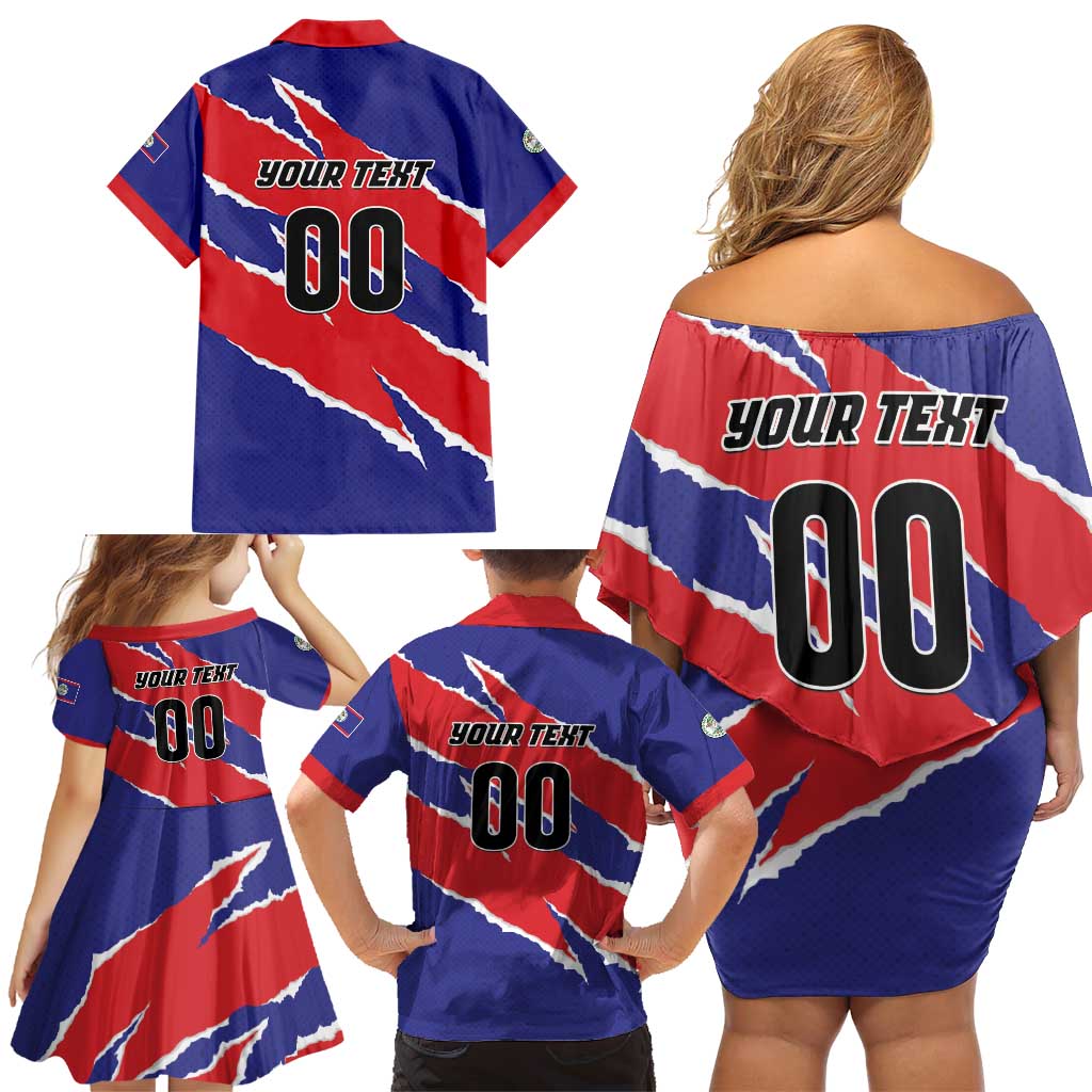 Custom Football Belize Jaguars Family Matching Off Shoulder Short Dress and Hawaiian Shirt Team Unbelizeables Jaguars