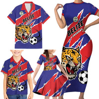 Custom Football Belize Jaguars Family Matching Short Sleeve Bodycon Dress and Hawaiian Shirt Team Unbelizeables Jaguars