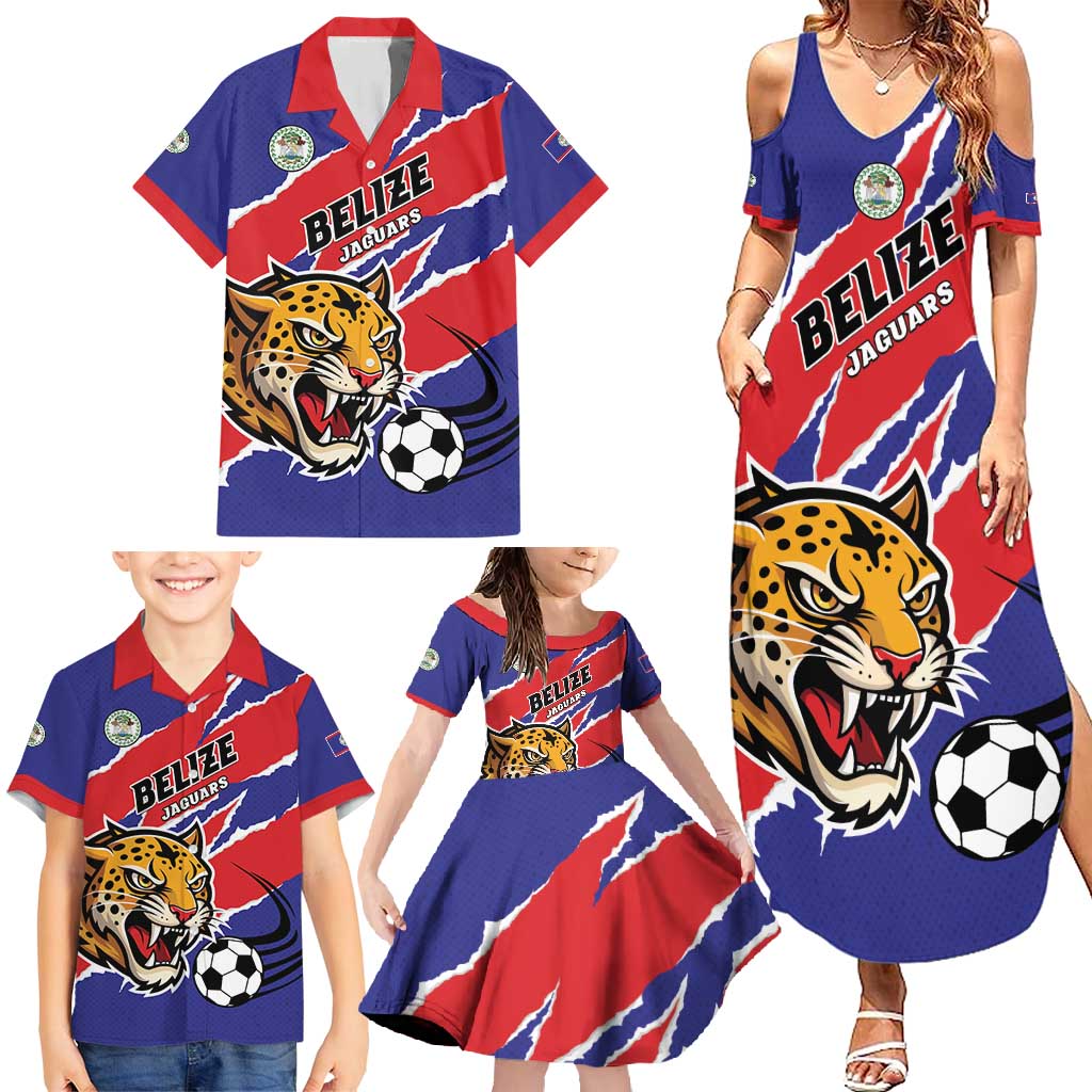 Custom Football Belize Jaguars Family Matching Summer Maxi Dress and Hawaiian Shirt Team Unbelizeables Jaguars