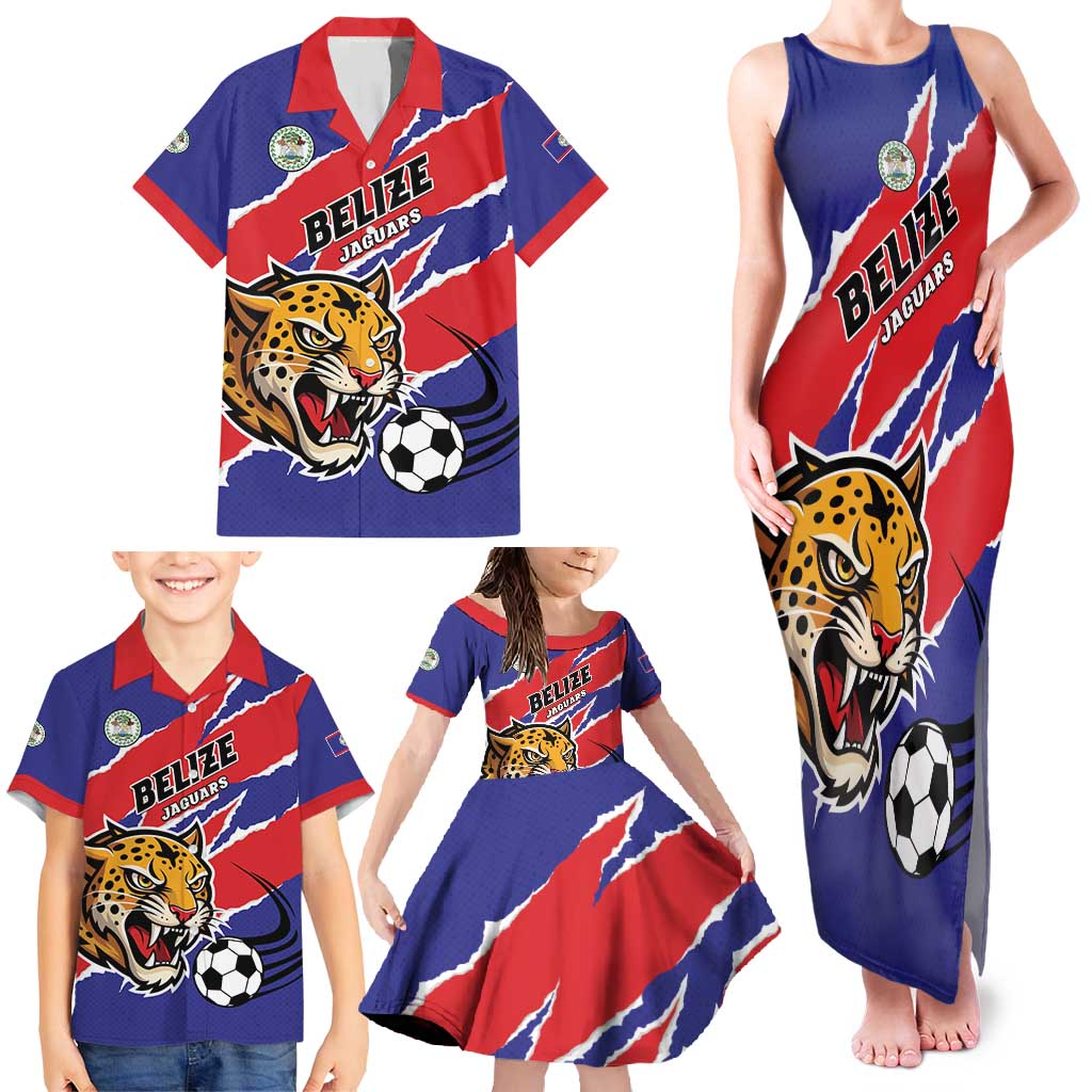 Custom Football Belize Jaguars Family Matching Tank Maxi Dress and Hawaiian Shirt Team Unbelizeables Jaguars
