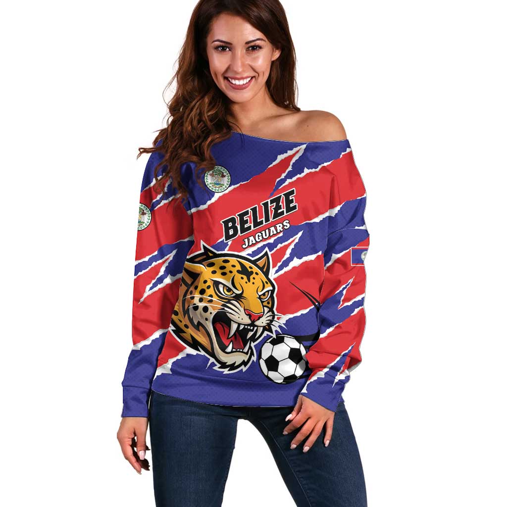Custom Football Belize Jaguars Off Shoulder Sweater Team Unbelizeables Jaguars