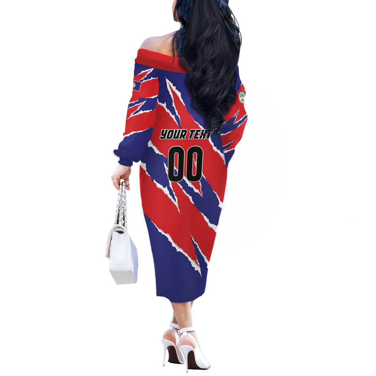 Custom Football Belize Jaguars Off The Shoulder Long Sleeve Dress Team Unbelizeables Jaguars