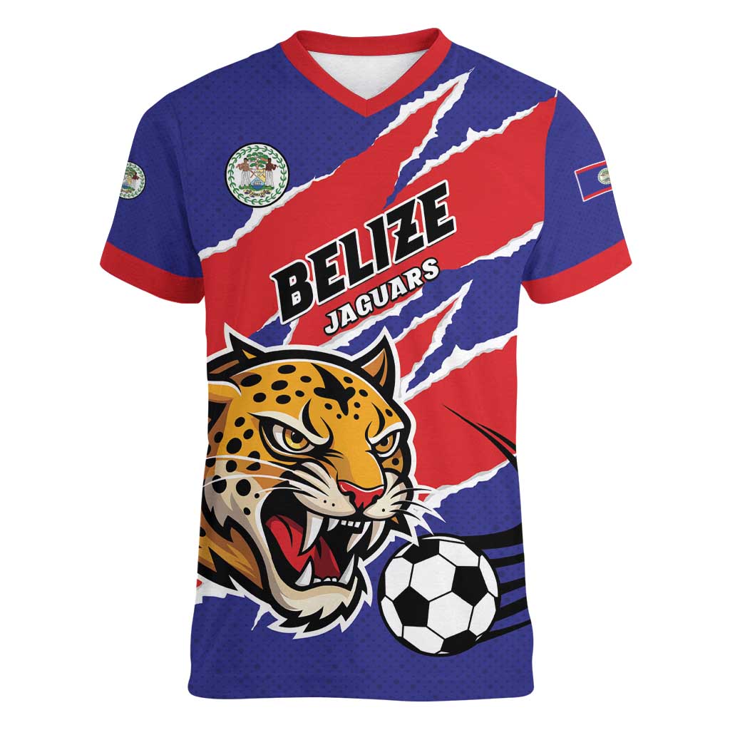 Custom Football Belize Jaguars Women V-Neck T-Shirt Team Unbelizeables Jaguars