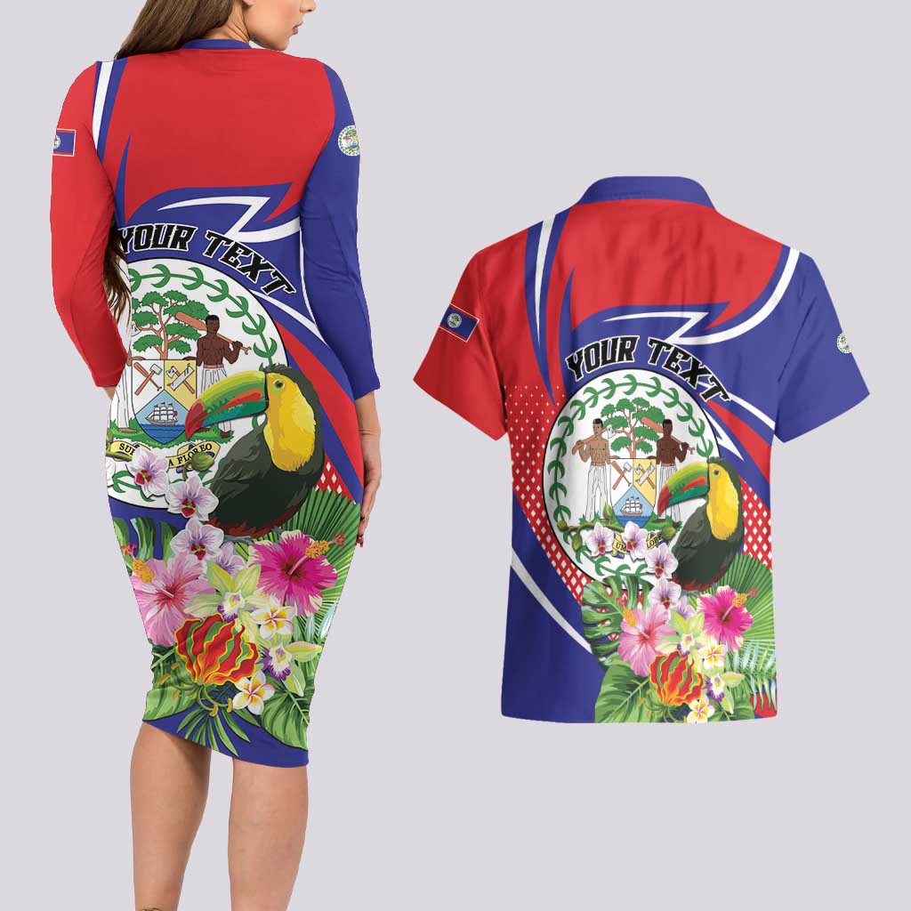 Personalized Belize Toucan Couples Matching Long Sleeve Bodycon Dress and Hawaiian Shirt Sub umbra floreo