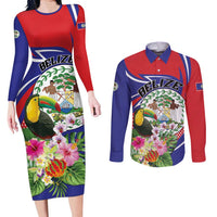 Personalized Belize Toucan Couples Matching Long Sleeve Bodycon Dress and Long Sleeve Button Shirt Sub umbra floreo