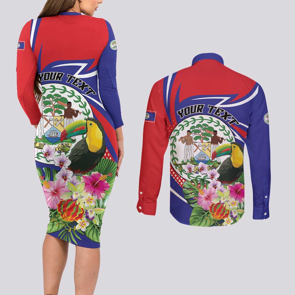 Personalized Belize Toucan Couples Matching Long Sleeve Bodycon Dress and Long Sleeve Button Shirt Sub umbra floreo