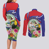 Personalized Belize Toucan Couples Matching Long Sleeve Bodycon Dress and Long Sleeve Button Shirt Sub umbra floreo