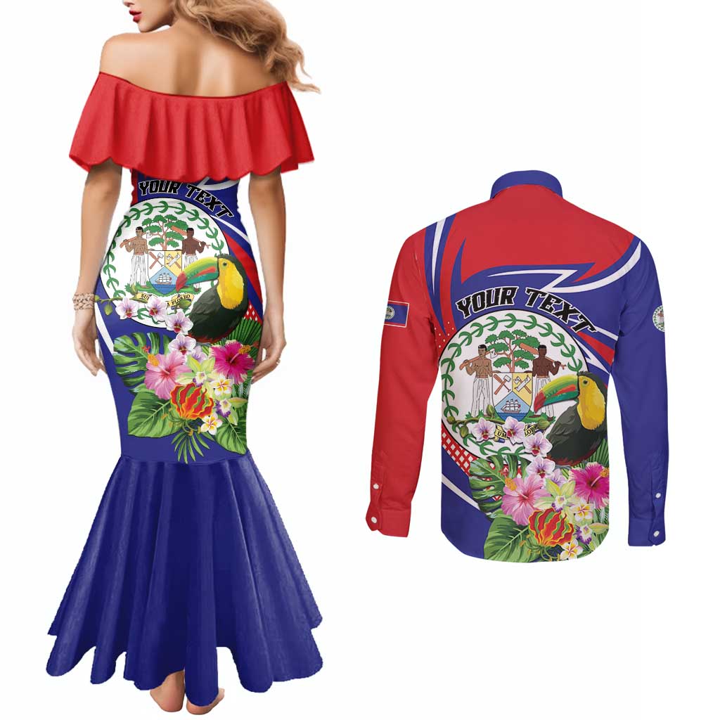 Personalized Belize Toucan Couples Matching Mermaid Dress and Long Sleeve Button Shirt Sub umbra floreo