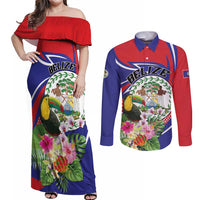 Personalized Belize Toucan Couples Matching Off Shoulder Maxi Dress and Long Sleeve Button Shirt Sub umbra floreo