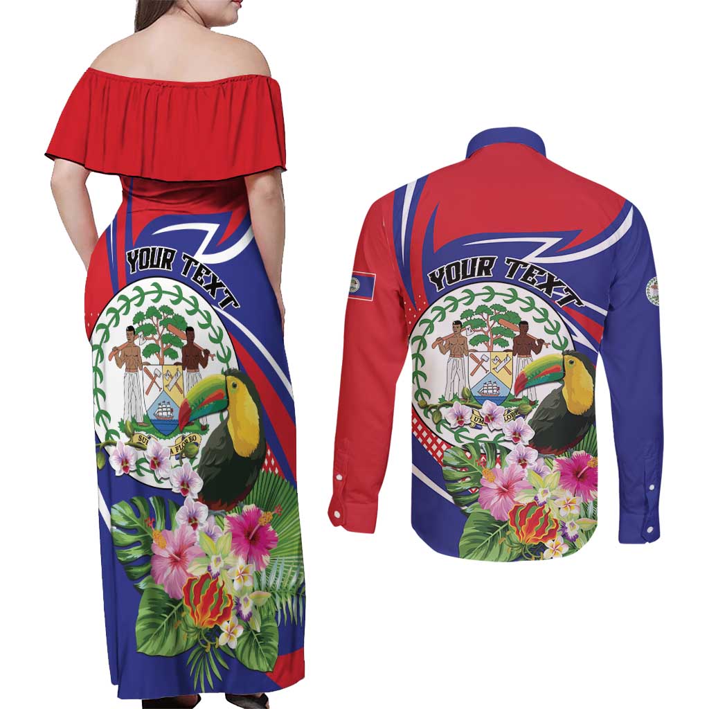 Personalized Belize Toucan Couples Matching Off Shoulder Maxi Dress and Long Sleeve Button Shirt Sub umbra floreo